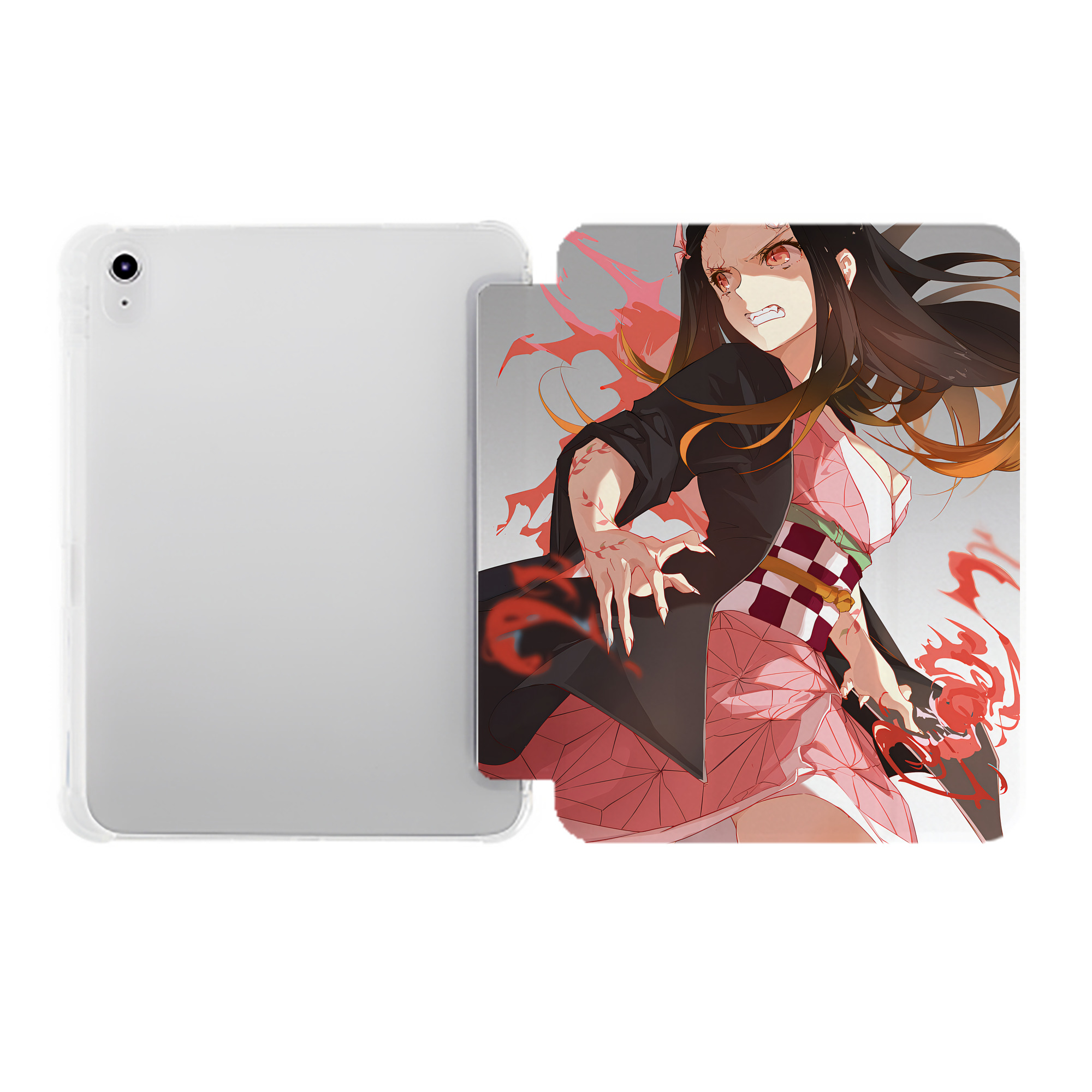 （画像用） 鬼滅の刃（きめつのやいば）竈門 禰󠄀豆子／かまど ねずこ Kamado Nezuko IPad ケース ペン収納付き 三つ折りスタンド PUレザー×シリコン 対応機種9.5/10.5/10.9インチ